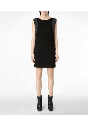 AllSaints Nela Black HAND Embellished Sequin Cap Sleeve Shift Dress EU 38 US 6